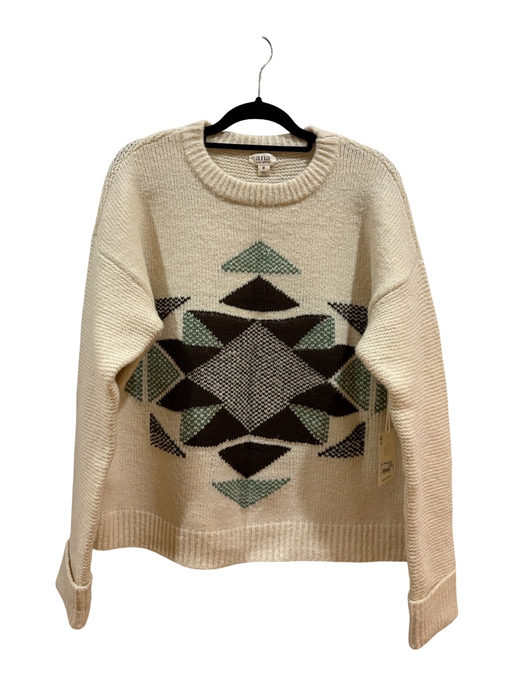 🏡 a.n.a Knit Sweater W/ Geometric Pattern - Beige & Brown & Sage - Size M